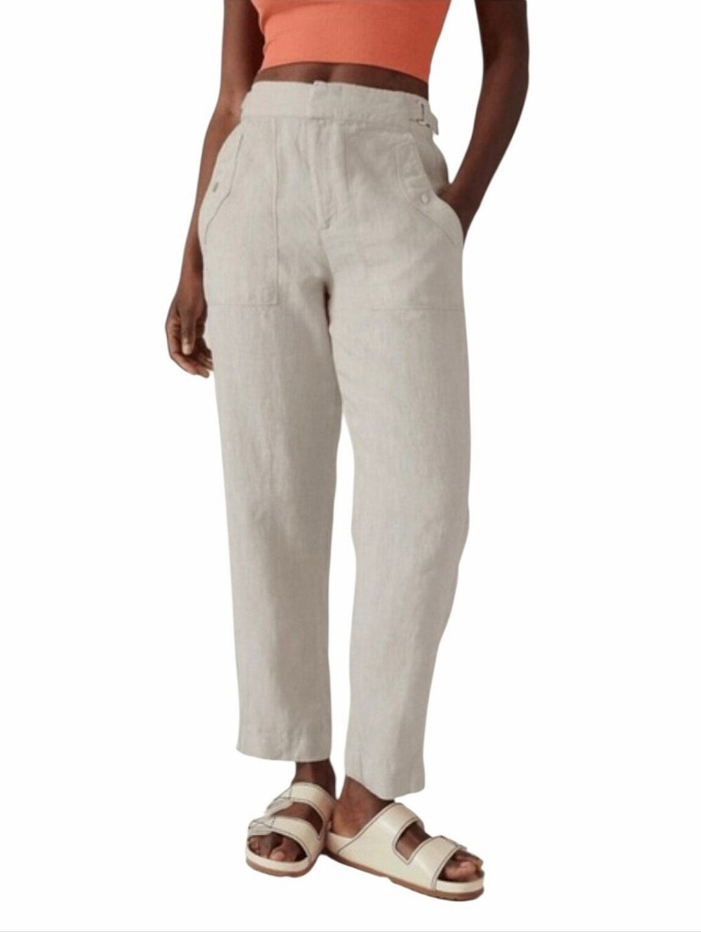 Athleta Voyager Linen Ankle Pants Sz 14 Tan Casual Summer